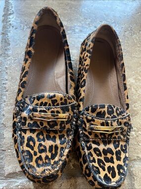 Vionic Leopard Print Loafers with Gold Accent
